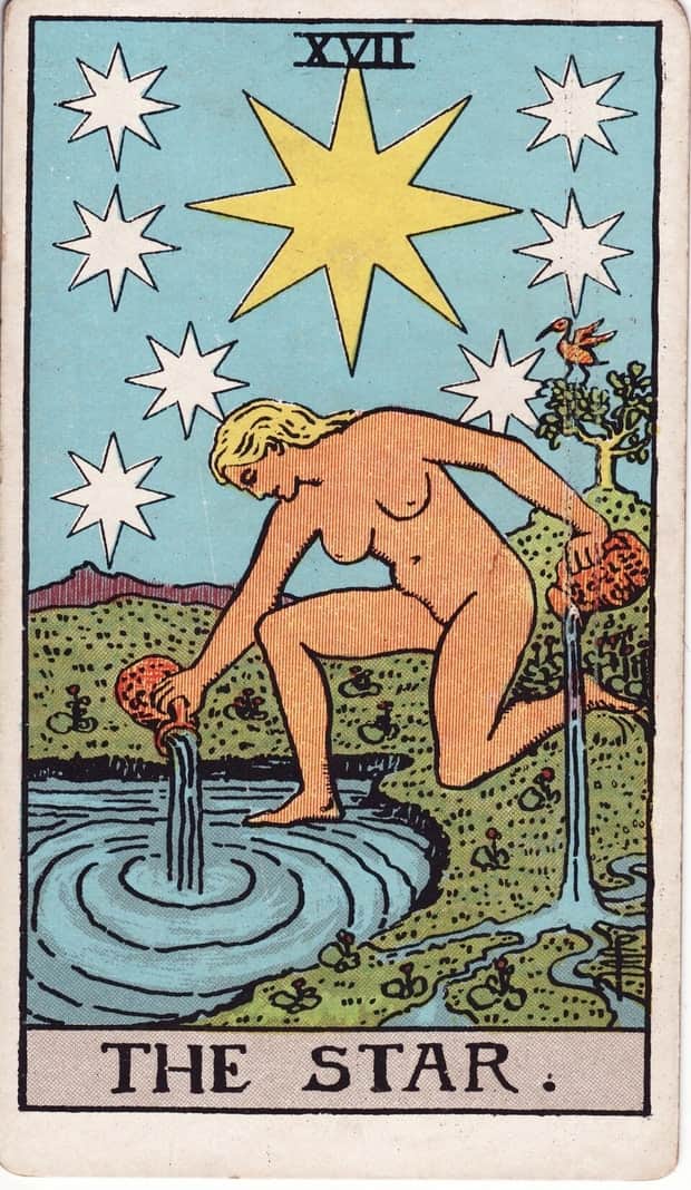 A gravura da carta A Estrela no baralho de tarot Rider-Waite-Smith