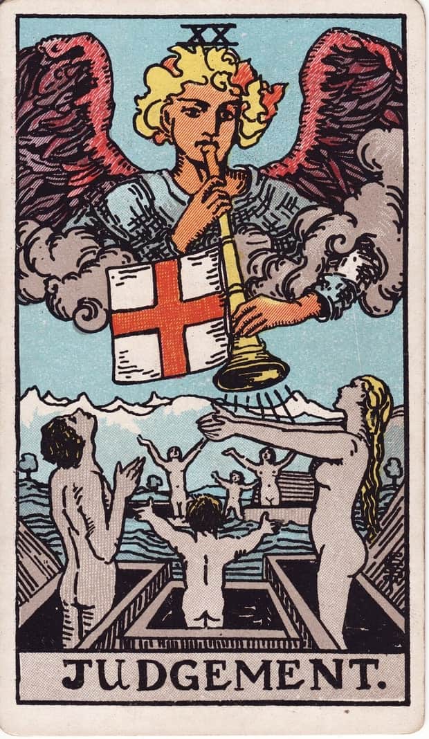 A gravura da carta O Julgamento no baralho de tarot Rider-Waite-Smith