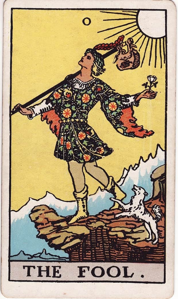 A gravura da carta O Louco no baralho de tarot Rider-Waite-Smith